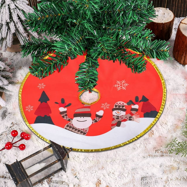Christmas Gold Edged Tree Skirt Decoration Santa Print Christmas Tree Bottom Decoration Apron Party Decorations Set Event Horizon Party for Kids 3-5 Party Flags on A String Outdoor Event Planner
