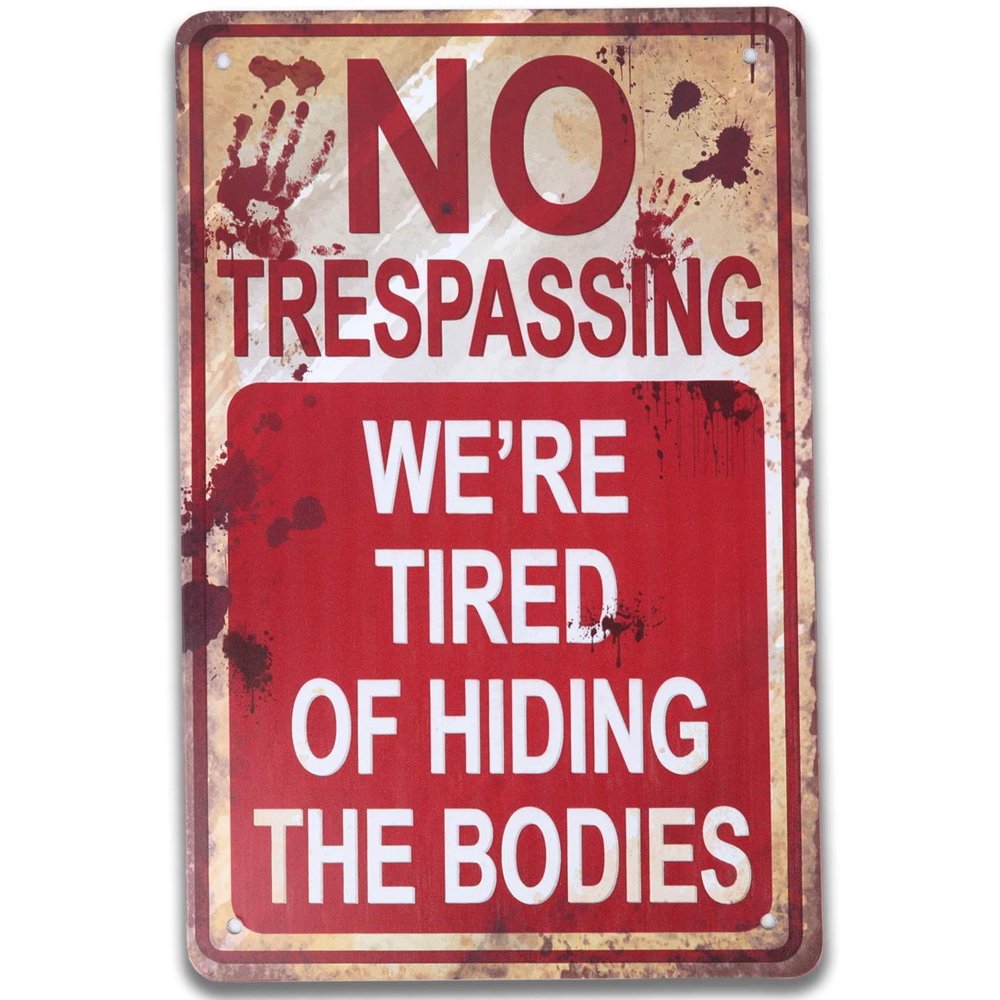 GEGEWOO Halloween Signs, No Trespassing, Funny Metal Tin Sign for