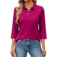 thumbnail image 3 of Polo Shirts for Women 3/4 Length Sleeve Golf Shirts 3-Button Quick Dry Workout Tops Collared for Work Running Tennis,Hot Pink XL, 3 of 6