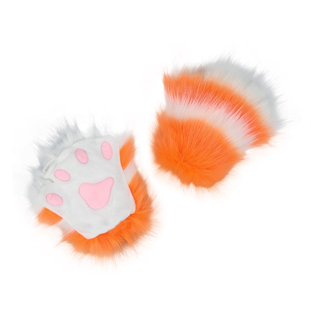 Guantes de garra de gato, accesorios de fotos de peluche con garras de mano, guantes de pata de gatito para cosplay Naranja