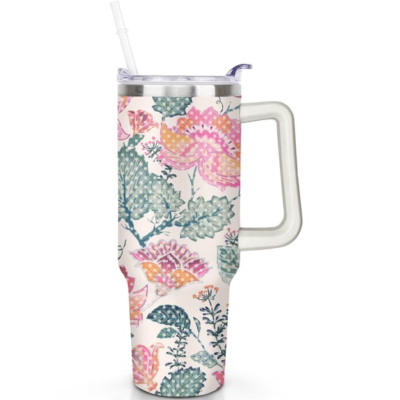 40oz Paisley Tumblers Handle Flip Straw Lid Travel 40 oz Paisley Tumbler with Lids Straws Vacuum Insulated Leak Proof Cup Mug Gifts for Men Women Travel Accessories Must Have