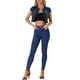 thumbnail image 2 of Chaqueta de mezclilla corta de manga corta para mujer Inspire Chic, ajuste slim, casual, chaqueta de jeans negra azul S, 2 of 6
