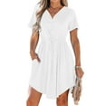 thumbnail image 3 of NXMZXB Womens Spring Summer Dresses 2025 Casual Solid Color Tunic Dress Short Sleeve Button V Neck Flowy Swing Mini Shift Dress with Pockets White M, 3 of 10