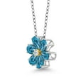 thumbnail image 4 of Gem Stone King 2.49 Ct London Blue Topaz White Topaz 925 Silver and 10K Yellow Gold Pear Shape Flower Pendant with Chain, 4 of 4