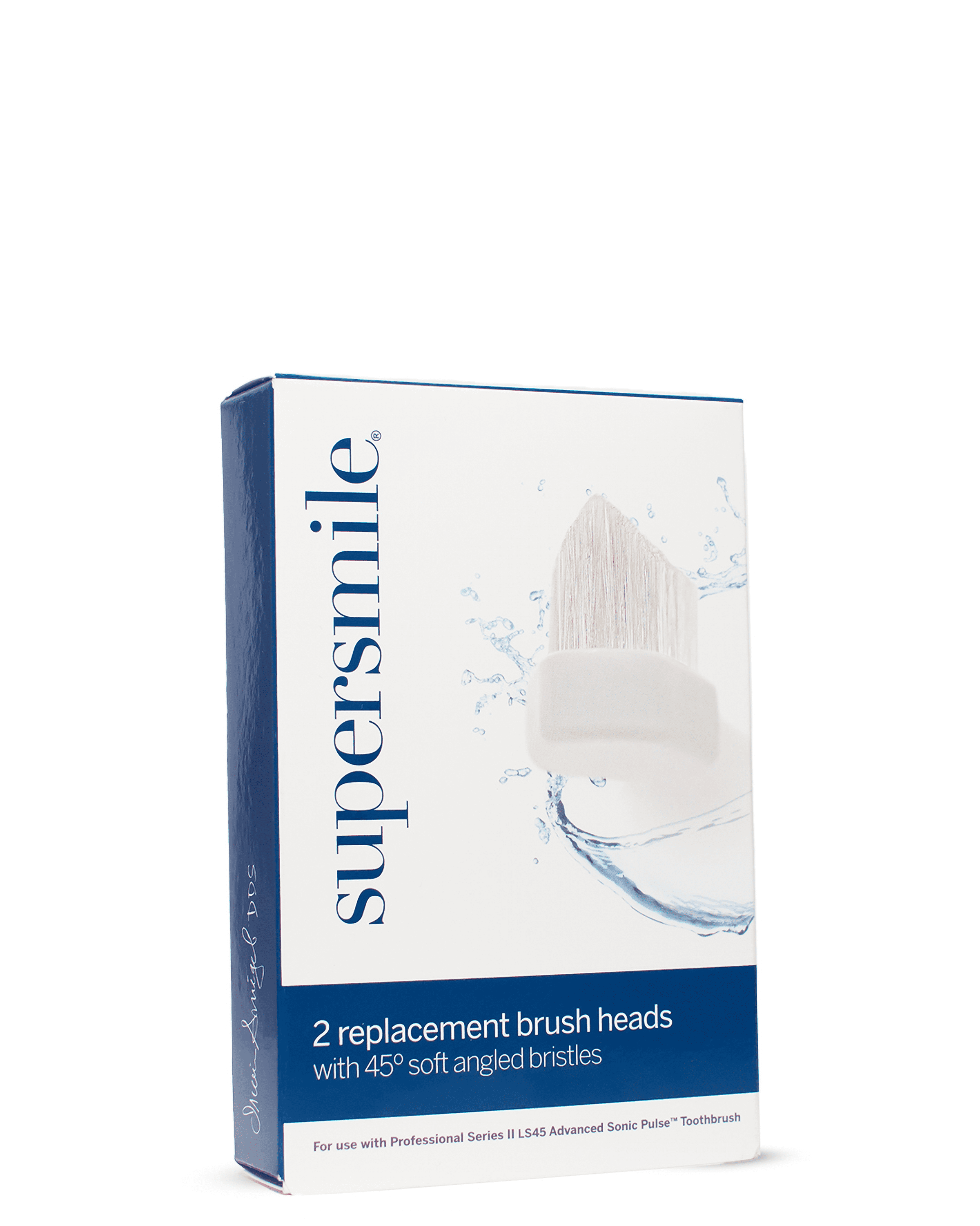 Supersmile Series II LS45 Replacement Brush Heads for Sonic Pulse Toothbrush - Patented 45° Soft Bristles Deliver Professional Teeth Cleaning - No Sensitivity (White, 2 Count)
