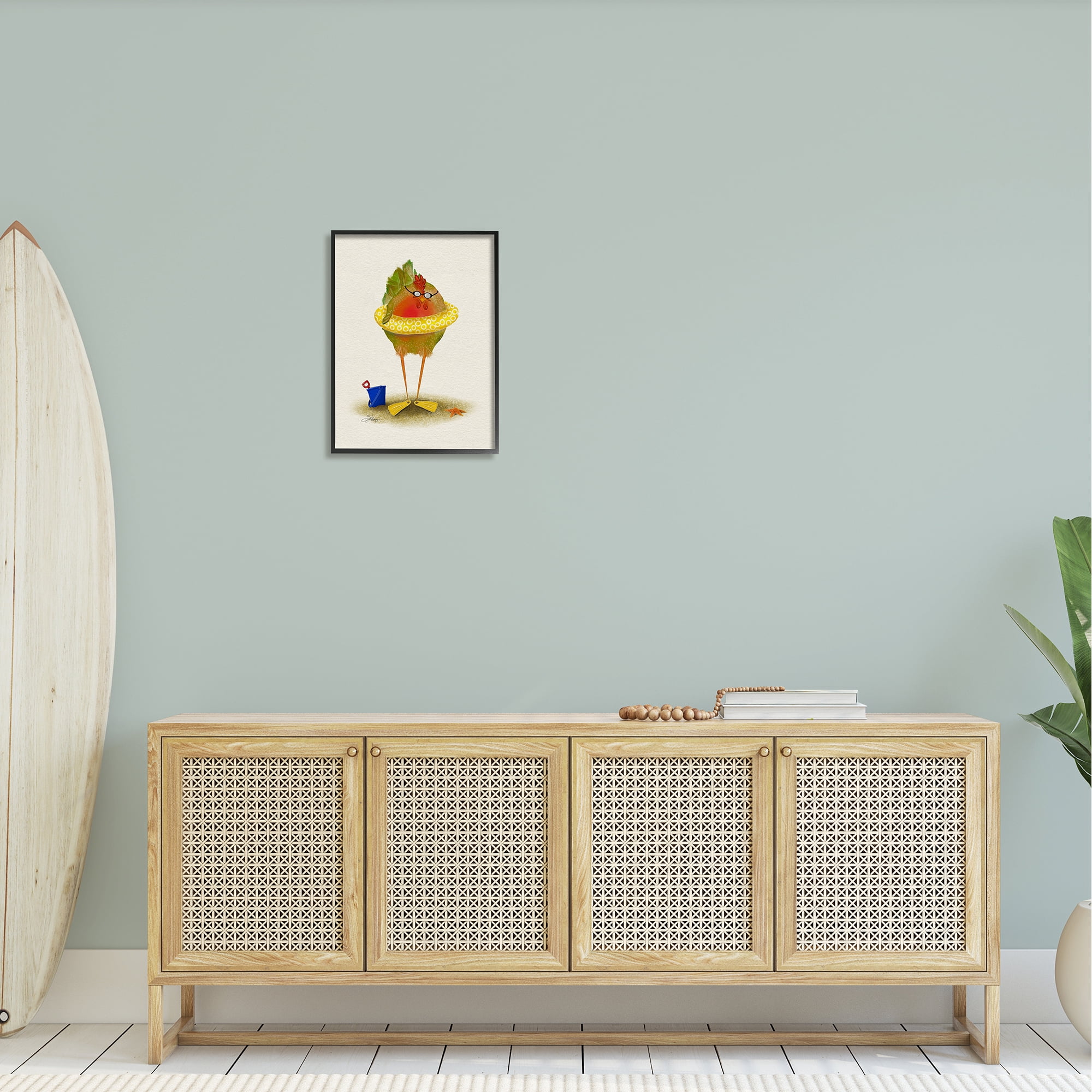 Stupell Fun Whimsical Bird Beach Tube Landscape Painting Black Framed Art Print Wall Art