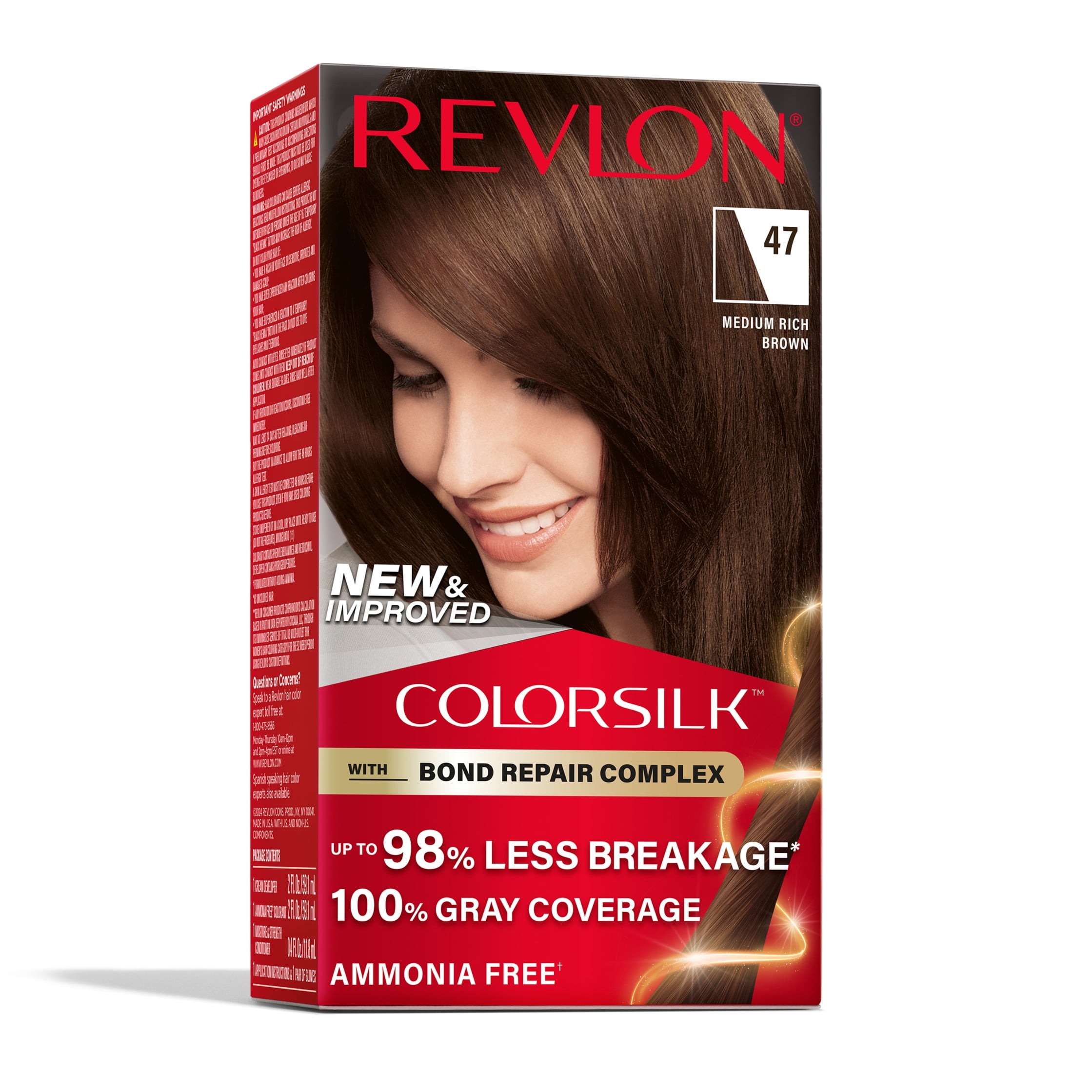 (3 pack) Revlon ColorSilk Permanent Hair Color, Bond Repair Complex, 47 Medium Rich Brown, 1 pack  (图3)