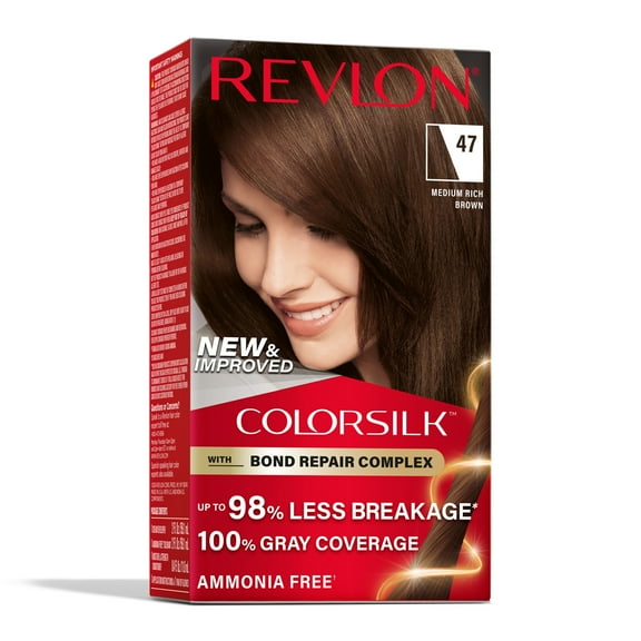 Revlon ColorSilk Permanent Hair Color, Bond Repair Complex, 47 Medium Rich Brown, 1 pack