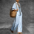 thumbnail image 6 of akafmk Womens Boho 2 Piece Sets Summer Lapel V Neck Short Sleeve Shirt and Wide Leg Pants Set Vacation Travel Going Out Outfits, 6 of 7