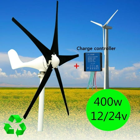 - 400W Power Wind Turbine Generator DC 12/24V 5 Blade with Windmill Charge Controller (Max 500W)