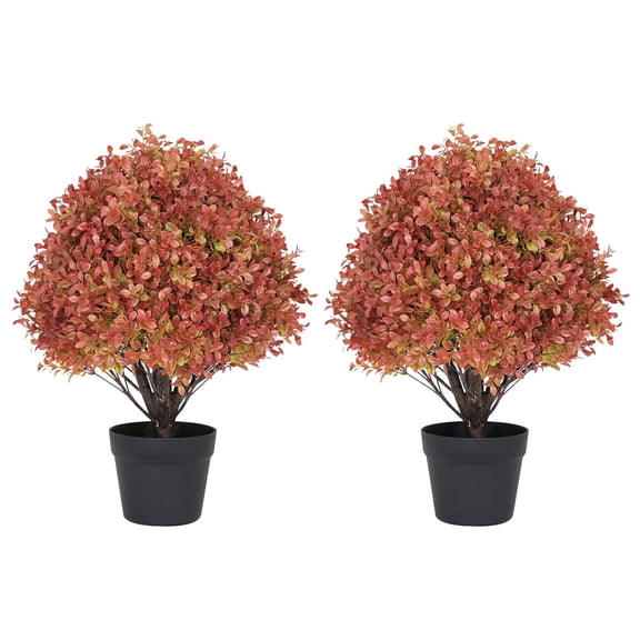 poetree 24" Artificial Boxwood Topiary Tree, UV-Resistant Faux Plant for Outdoor Fall Porch Decor, Front Door, Patio, Garden, Indoor Home Decoration, 2-Pack