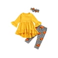 thumbnail image 1 of FOCUSNORM Kids Tracksuit Flared Sleeve Blouse+Pumpkin Print Pants+Hairband, 1 of 7