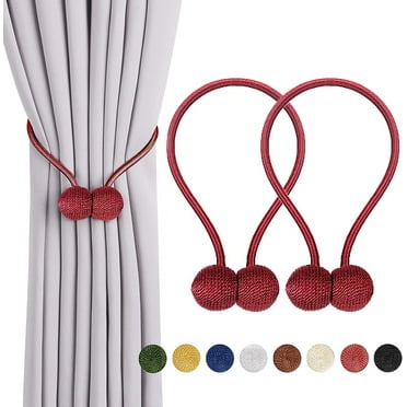 Magnetic Curtain Tiebacks,Modern Curtain Holdbacks Drape Tie Backs Buckles Weave Ropes Holders for Window Draperies (2 Pack, Red)