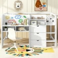 thumbnail image 2 of Full Size Low Loft Bed with Built-in Desk & Storage Cabinets, Wooden Loft Bed with Open Bookcase, Under-Bed Storage Space, Whiteboard, White, 2 of 9