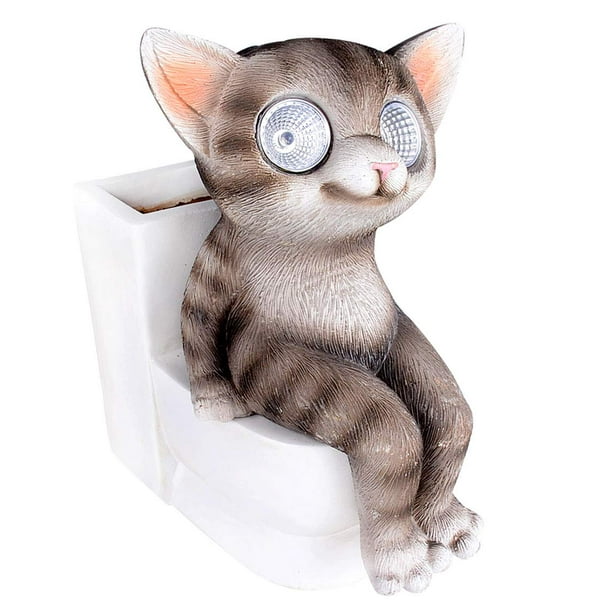 Solar Powered Cat On A Potty Outdoor LED Garden Light Decor Walmart