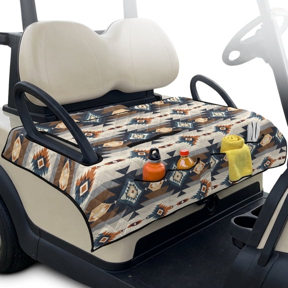 Whosucclay Geometric Color Block Foldable Golf Cart Seat Covers, 4 Convenient Pockets Quilted Golf Cart Seat Towel Blanket Covers for Club Car