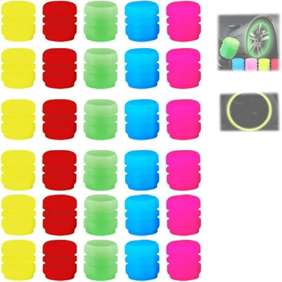 Glow-in-The-Dark Car Tire Valve Cap Set, Fluorescent Luminous Valve Stem Caps, Universal Waterproof Tire Caps for Cars, Trucks, Motorcycles & Bikes, Perfect for Most Vehicle Tires