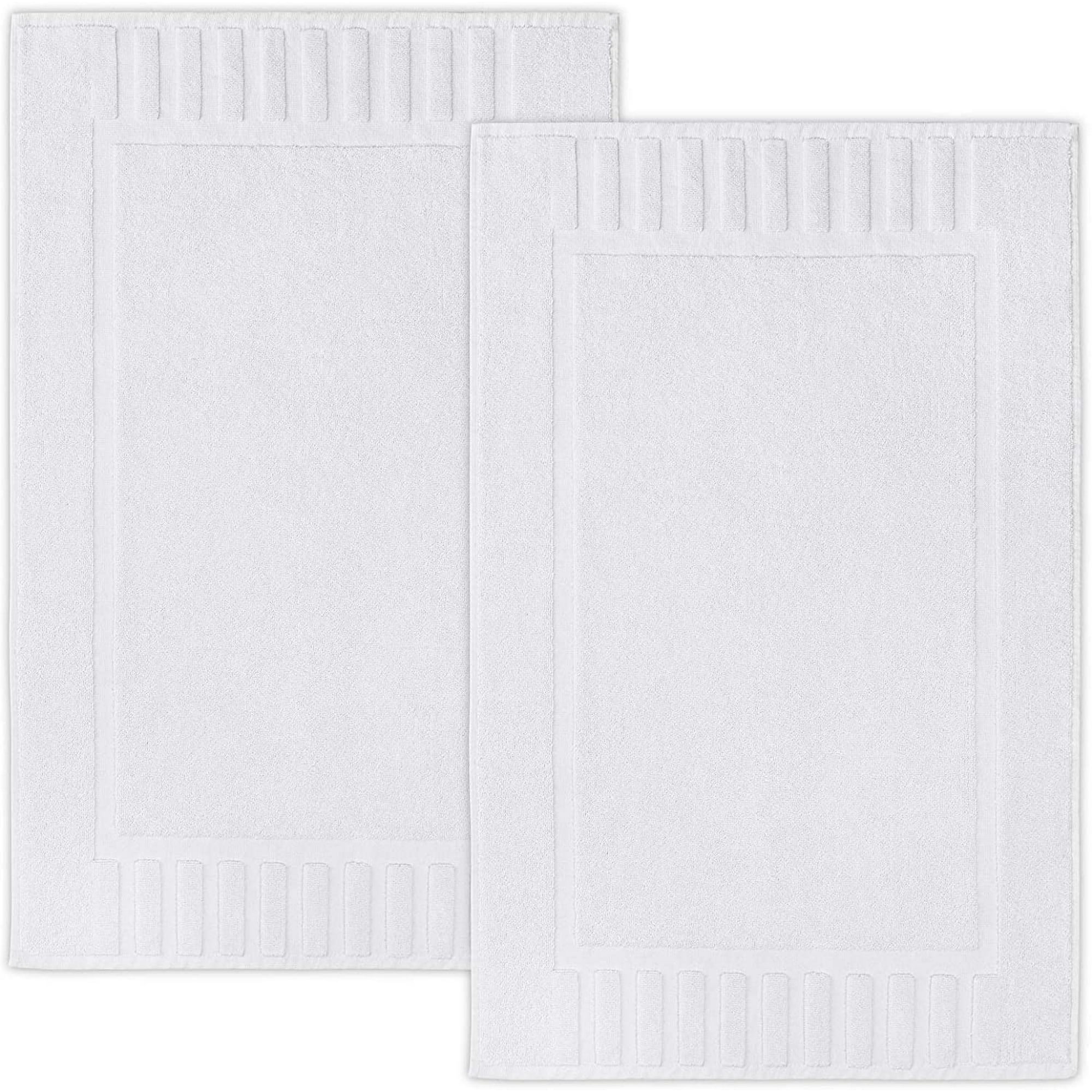 White Classic Luxury Bath Mat Floor Towel Set Absorbent Cotton Hotel Spa Shower Bathtub Mats Not a Bathroom Rug 22 x34 55 x 86 cm 2 Pack of Quick Dry Bathroom Floor Mats for Home Sauna