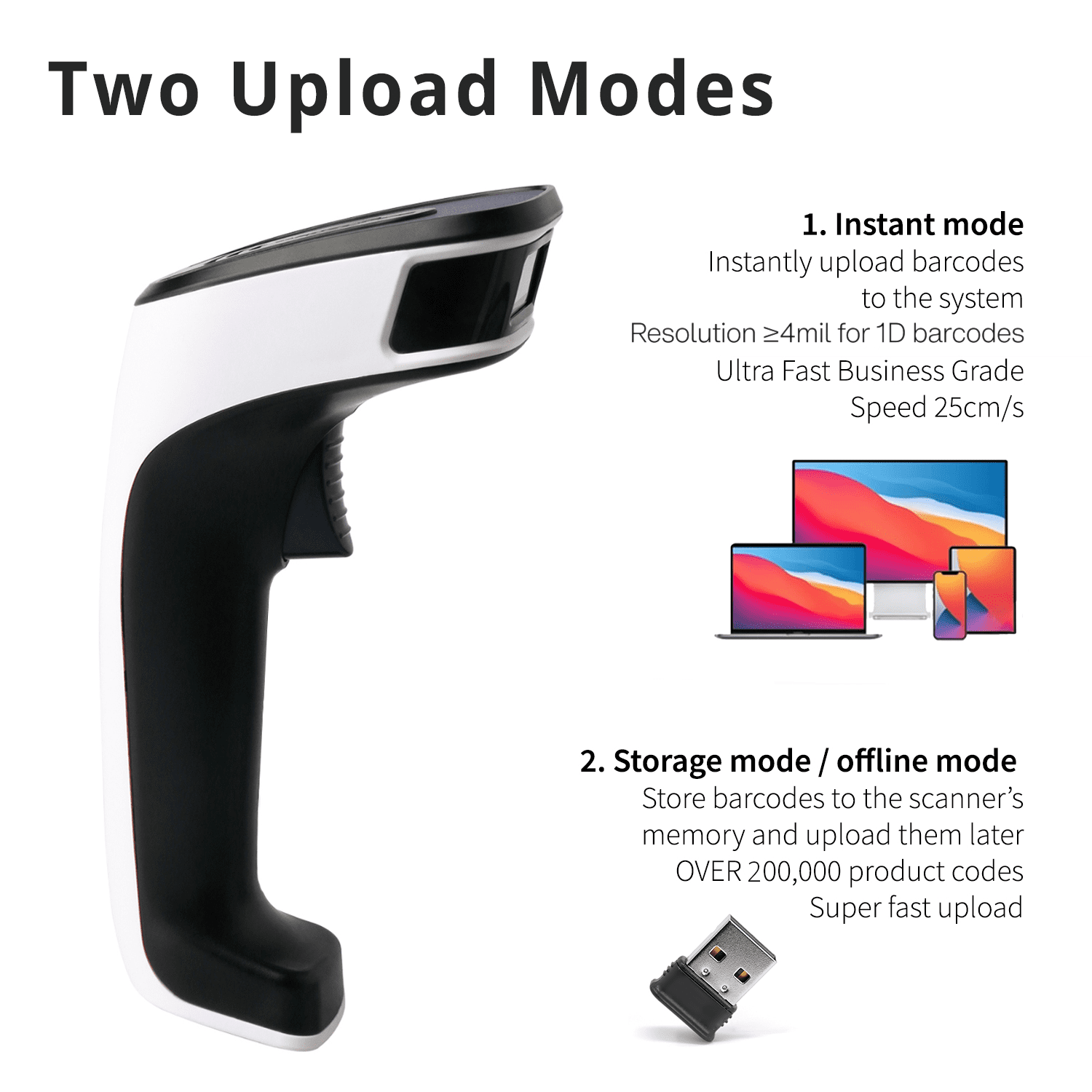 ScanAvenger SA8800 Wireless 1D/2D Barcode Scanner - Bluetooth, Rechargeable Handheld QR Scanner