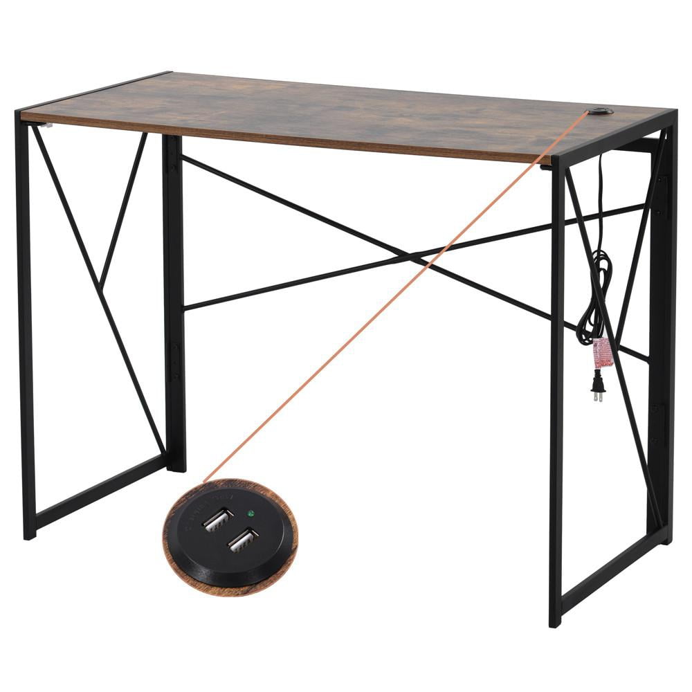 Folding Writing Desk with USB Ports Portable Office Computer Desks for