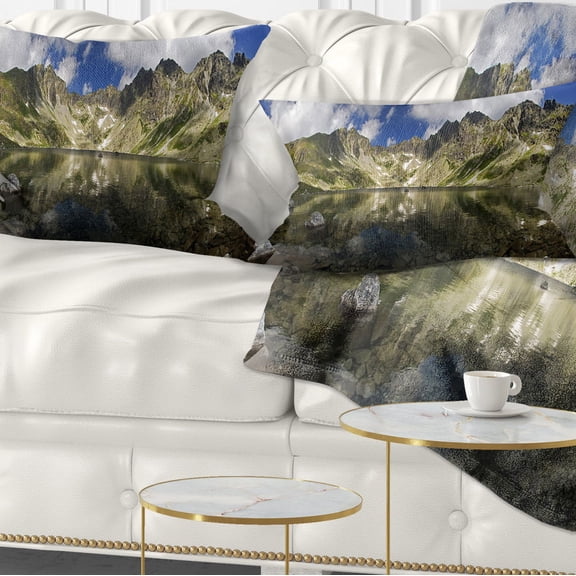 Designart Mountain Lake with Reflection - Landscape Photo Throw Pillow - 12x20