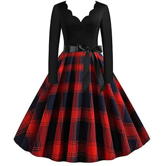 ATTOE Music Note Print Elegant Party Dresses Women 1950s 60s Retro Vintage Robe Plus Size Casual Christmas S-3XL (Color : A005, Size : Large)