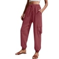 thumbnail image 1 of adviicd Wide Leg Pants Femme Pantalons Cargo à Jambe Grand Taille Haute pour Femmes Amples Décontractés Pantalons de Travail L,Rose, 1 of 5