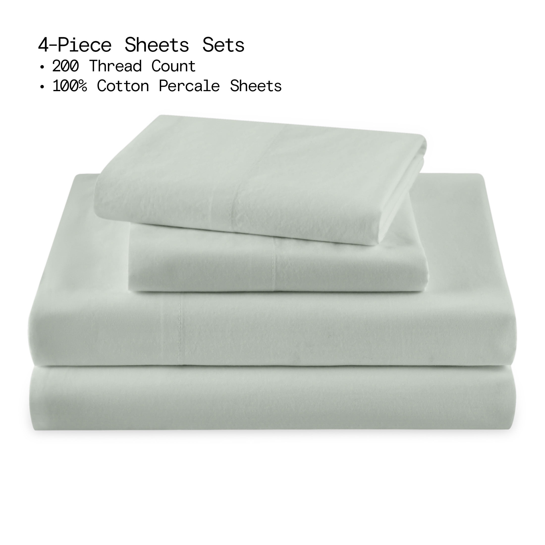 Beautiful Solid 4-Piece 100% Cotton Washed Percale Sage Green Sheet Set, Full by Drew Barrymore