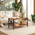 thumbnail image 5 of ANHXN Coffee Table for Living Room, Center Table with Round Corners, Storage Shelf, Farmhouse Style Small Coffee Table with Metal Frame,, 5 of 6