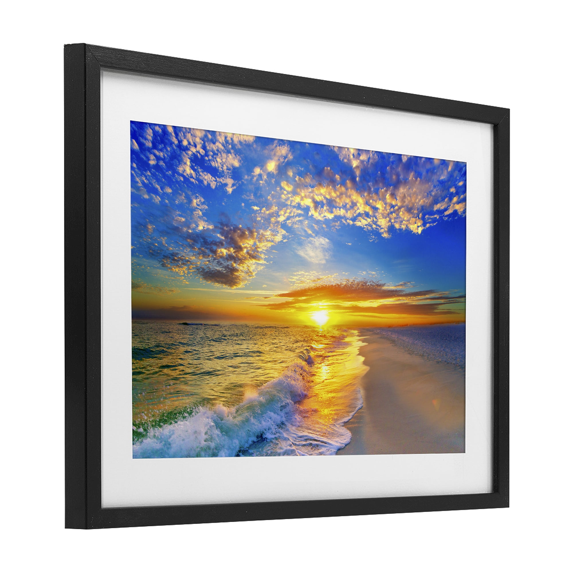 Stupell Industries Golden Sunset Beach Blue Sky Black Framed Print Under Glass, design by Eszra Tanner