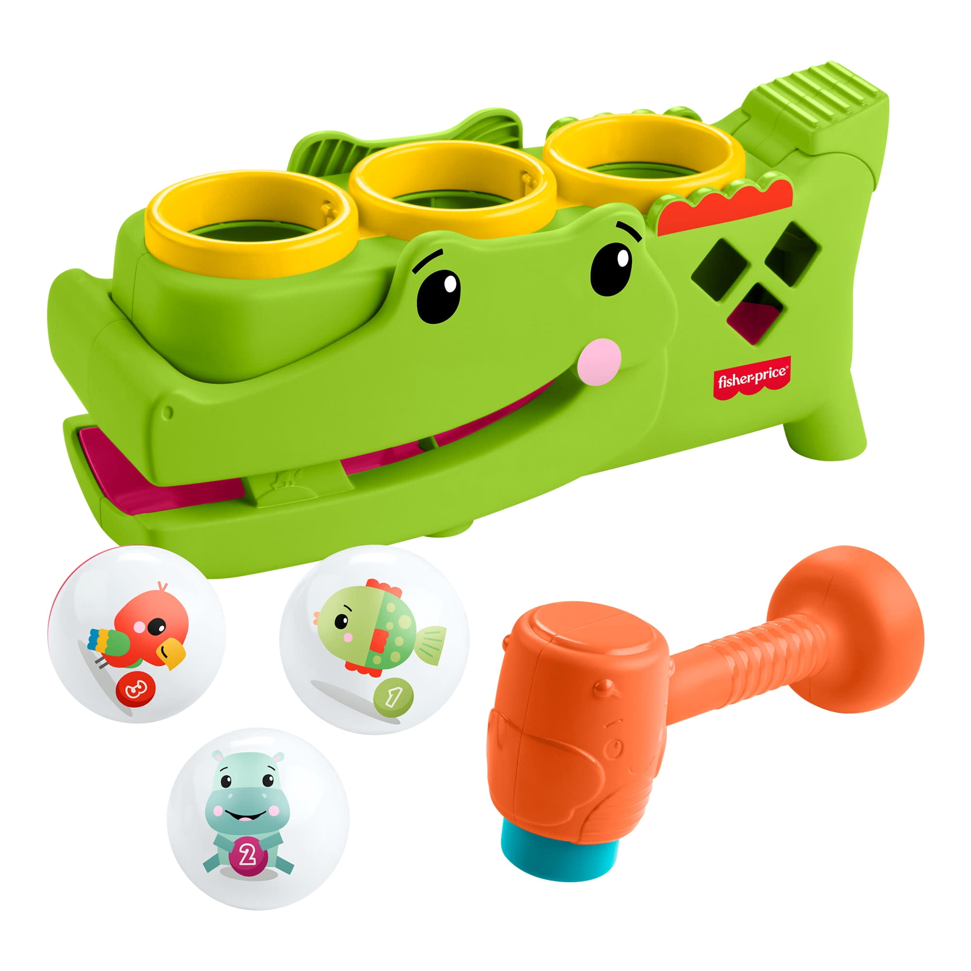 Fisher-Price Sit & Tap Rolligator, Pounding Activity Toy for Baby Crawling Play, 3 Balls & Hammer, 9 Months+