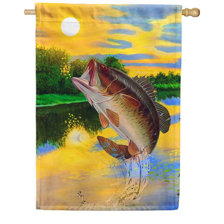America Forever Gone Fishing Summer House Flag 28 x 40 inches Country Life  Lake Fish Out of Water Sunset Rustic Summer Sport Double Sided Seasonal  Yard Outdoor Decorative Fishing House Flag 