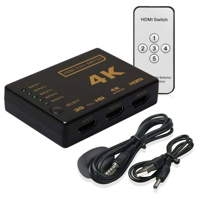 5-Port HDMI Switch Box 4K 3D 1080P IR Remote Control Selector Walmart.com