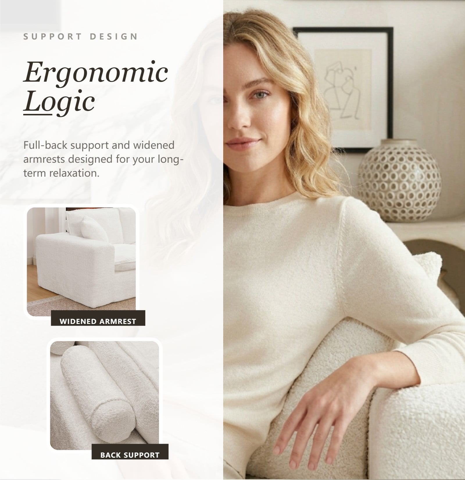 AISWORD 107" Oversized Boucle Modular Sectional Cloud Sofa with 1 Moveable Ottomans