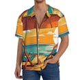 thumbnail image 7 of Lsque Vintage Beach Sunset print Men's Cuban Collar Short Sleeve Shirt Summer Beachwear Casual Button Down Fashionable Vacation Leisure Shirt-Large, 7 of 7