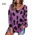 thumbnail image 3 of Haut pour Femme Blouse Imprimée à Manches Longues V Automne Col Long Chandail Ample, Violet, TTG, 3 of 3