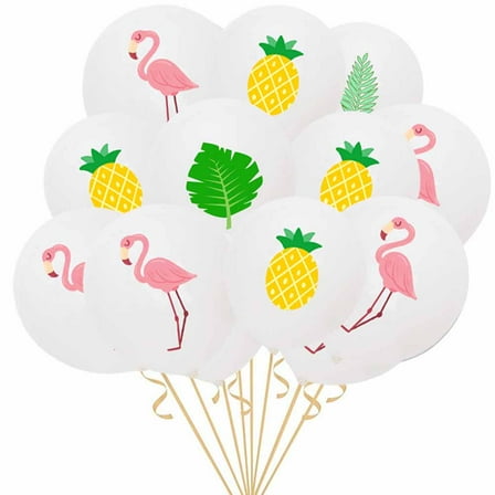 Hemoton 50pcs 12 Inches Hawaiian Latex Balloons Flamingo Printing Balloons Ornaments Set Summer Theme Party Supplies Layout Decorations without Ribbon(10pcs in 1 Set)