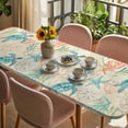 thumbnail image 3 of Teal Red Coastal Table Cloths for 8 Foot Rectangle Tables, Summer Beach Nautical Sea Turtle Coral Starfish Patio Waterproof Elastic Fitted Tablecloths, Washable Rectangular Table Cover for Camping, 3 of 8