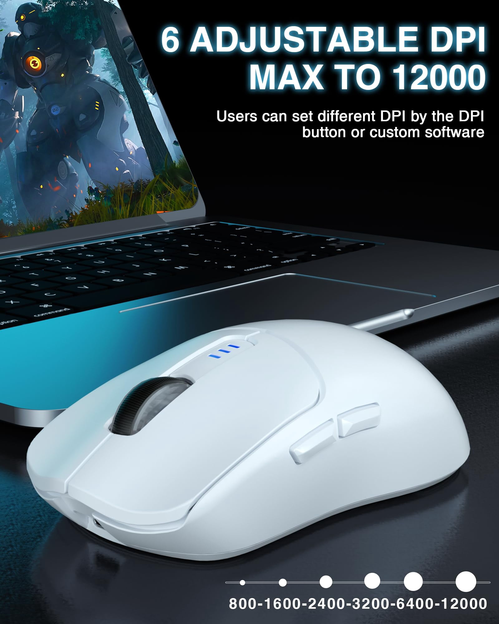 Sc580 Wireless Gaming Mouse  Tri-mode 2.4g/bt5.0/usb-c 12000 Dpi Rechargeable With 6 Buttons Computer For Laptop/pc/mac/tablet
