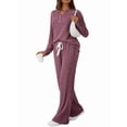 thumbnail image 2 of Conjuntos de Dos Piezas para Mujer, Suéter de Cuello Henley de Otoño, Chándal A Juego, Pijamas Cómodos con Bolsillos Vino Tinto L, 2 of 7