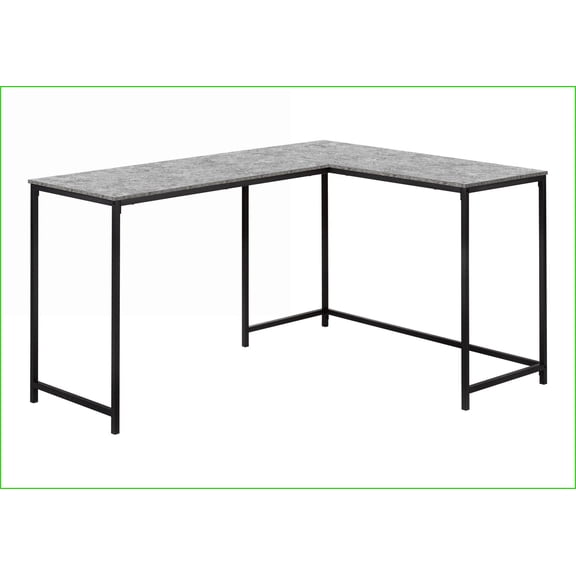 Desks, 58” L-Shaped Corner Home Office Desk, Modern Grey Laminate Black Metal | Particle Board | Grey