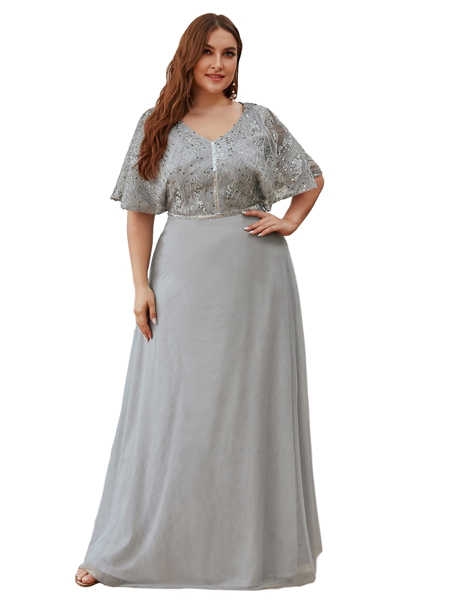 Women's Plus Size Mother Of The Bride Dresses Ever-Pretty Women's Plus Size A-line Beading Deep V-neck Maxi Mother's Dress for Weddings 00402 Grey US24 - Walmart.com