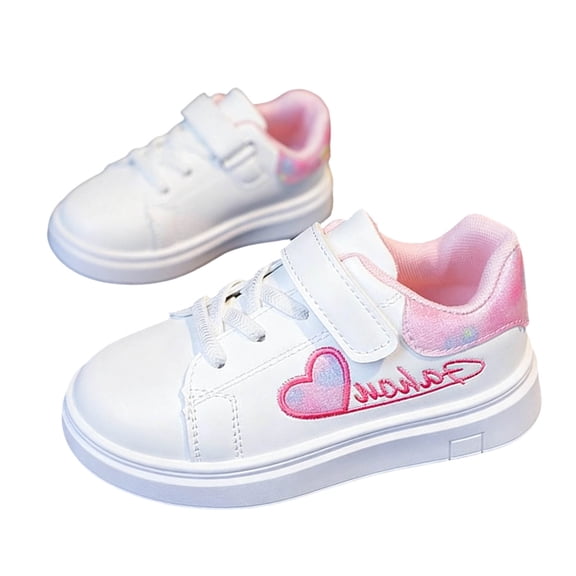 Dakaela 4-12YGirls Running Shoes Sweet Heart Pattern Soft Breathable Comfortable Casual Flat Fashion Sneakers with Hook and Loop
