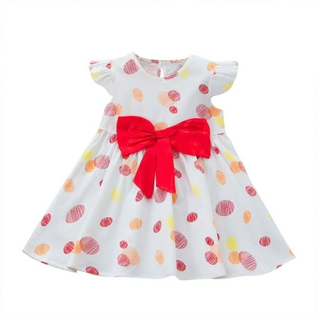

Toddler Girls Casual Polka Casual Dress Party Bowknot Print Dot Princess Dresses