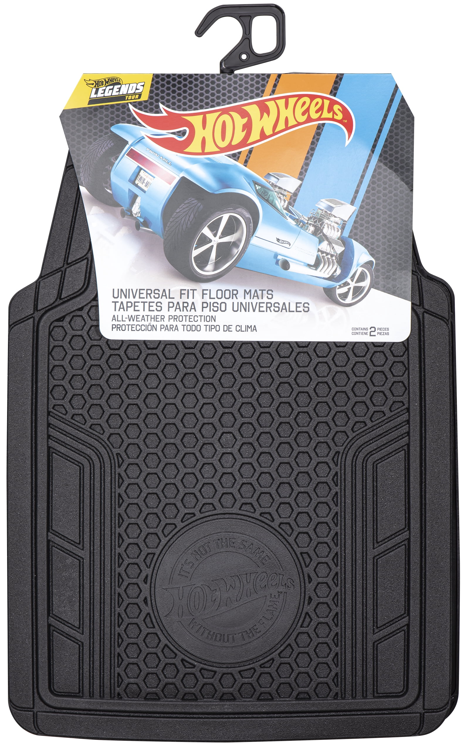 Hot Wheels Premium Honeycomb Design 2pc Rubber Floor Mat Set. Ideal for Cars, Trucks and SUV's.