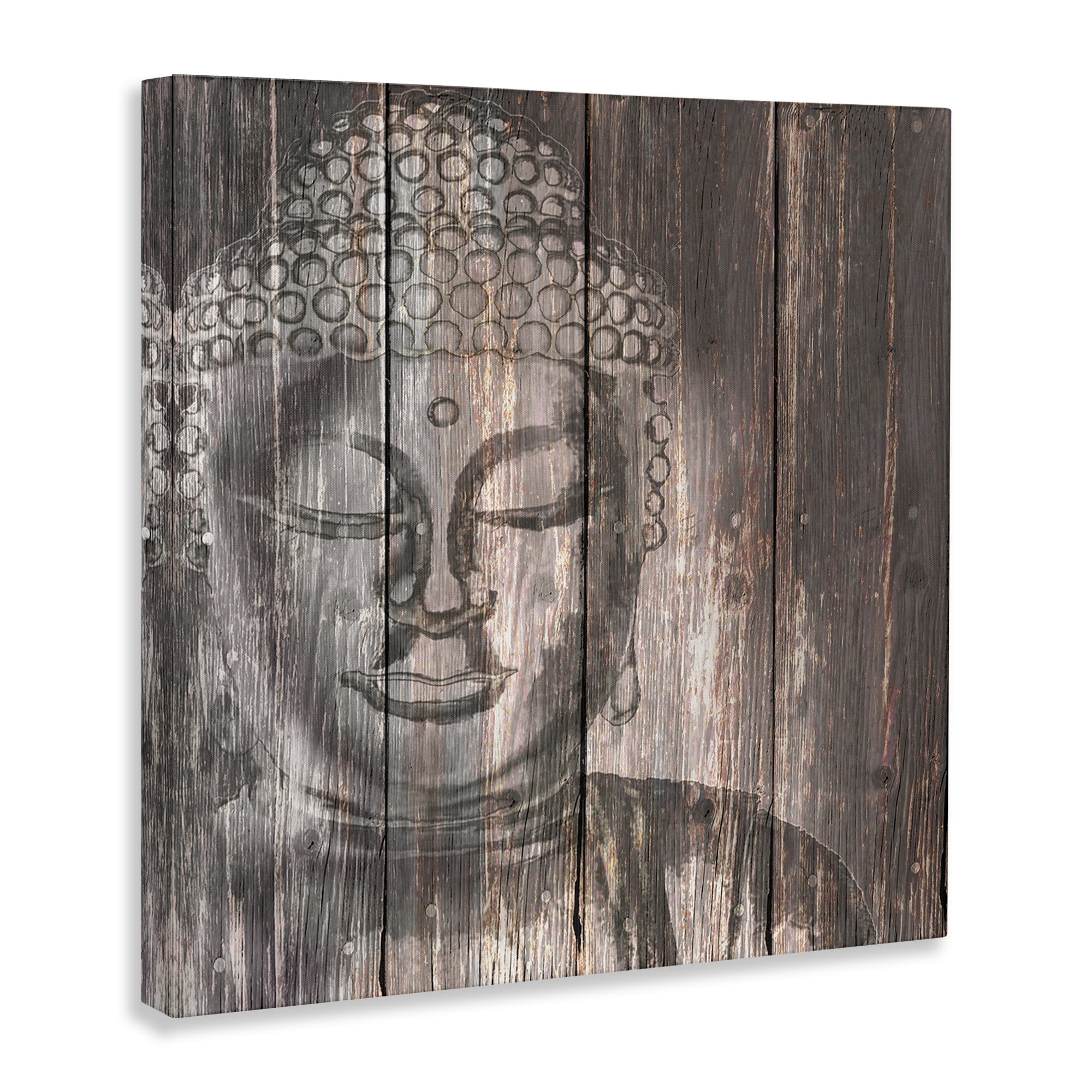 Stupell Industries Rustic Buddha Face Religious & Spiritual Painting Wrapped Canvas Art Print Wall Art, 17 x 17