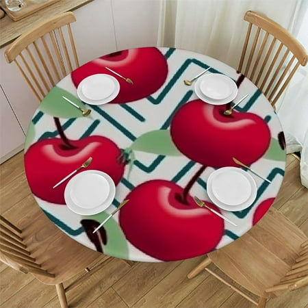

Cherry Chevron Pattern Round Fitted Tablecloth with Elastic Edged Wipeable Table Cloth for Kitchen Dining Party(Cherry)