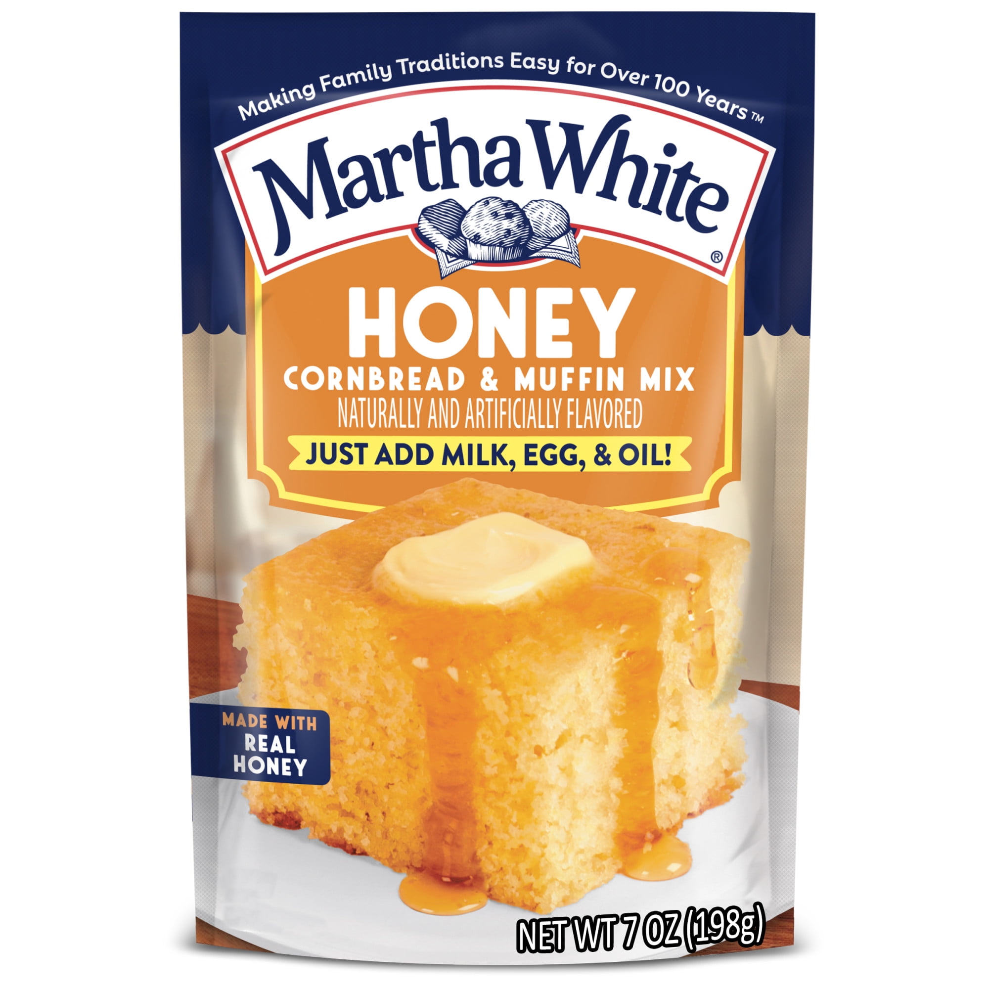 (2 pack) Martha White Honey Cornbread and Muffin Mix, 7 Oz Pouch