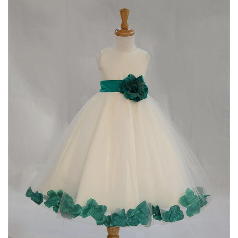 Ekidsbridal Satin Ivory Jade Tulle Petal Christmas Junior