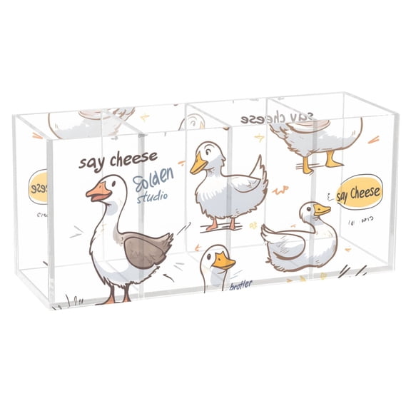 Pen Holder 4 Compartments Acrylic Pencil Cup Desktop Makeup Organizer Office Supplies Goose with Various Poses